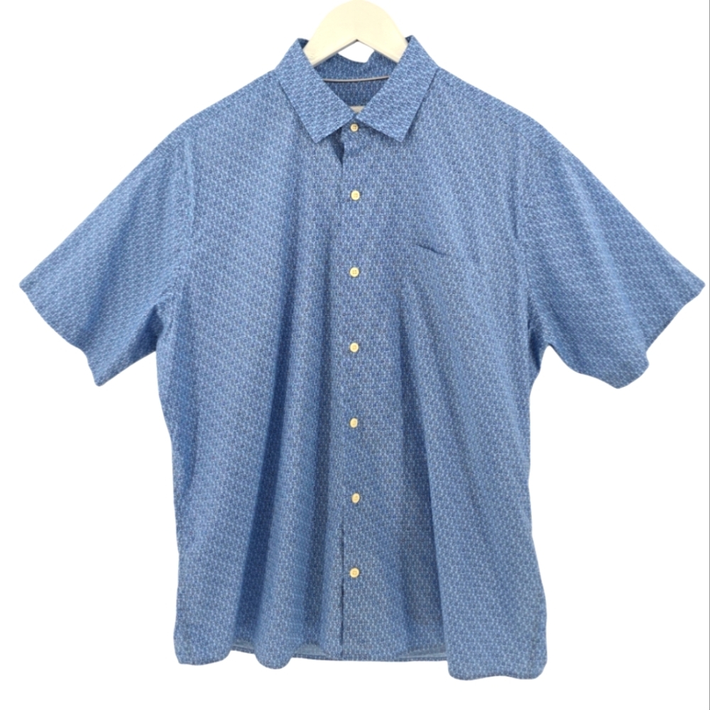 Peter Millar Men's Watch Shirt Large Short Sleeve Button Front Novelty Print